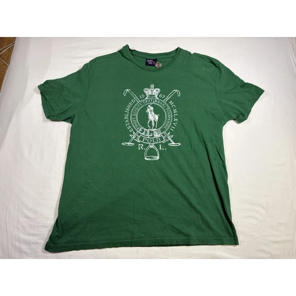 Polo Ralph Lauren Graphic T-Shirt Mens Medium Green Big Crest Logo Pony Cotton